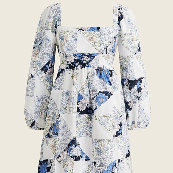 Squareneck cotton voile dress in patchwork floral - J Crew - XL - POCKETS - Picture 1 of 12